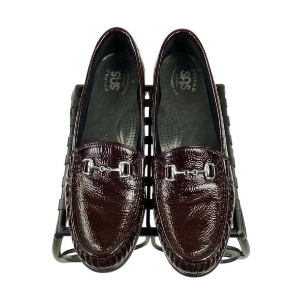 SAS Metro Bit Wine Red Patent Leather Tri Pad Footbed Loafers Womens Size 9 Slim - Picture 11 of 11
